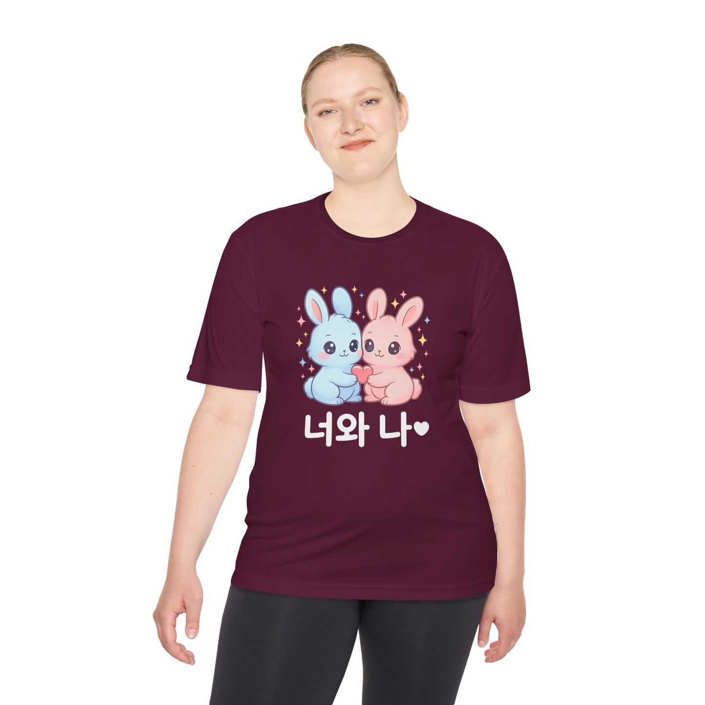 Kawaii K-Pop Moisture Wicking Tee with Love Bunnies Design