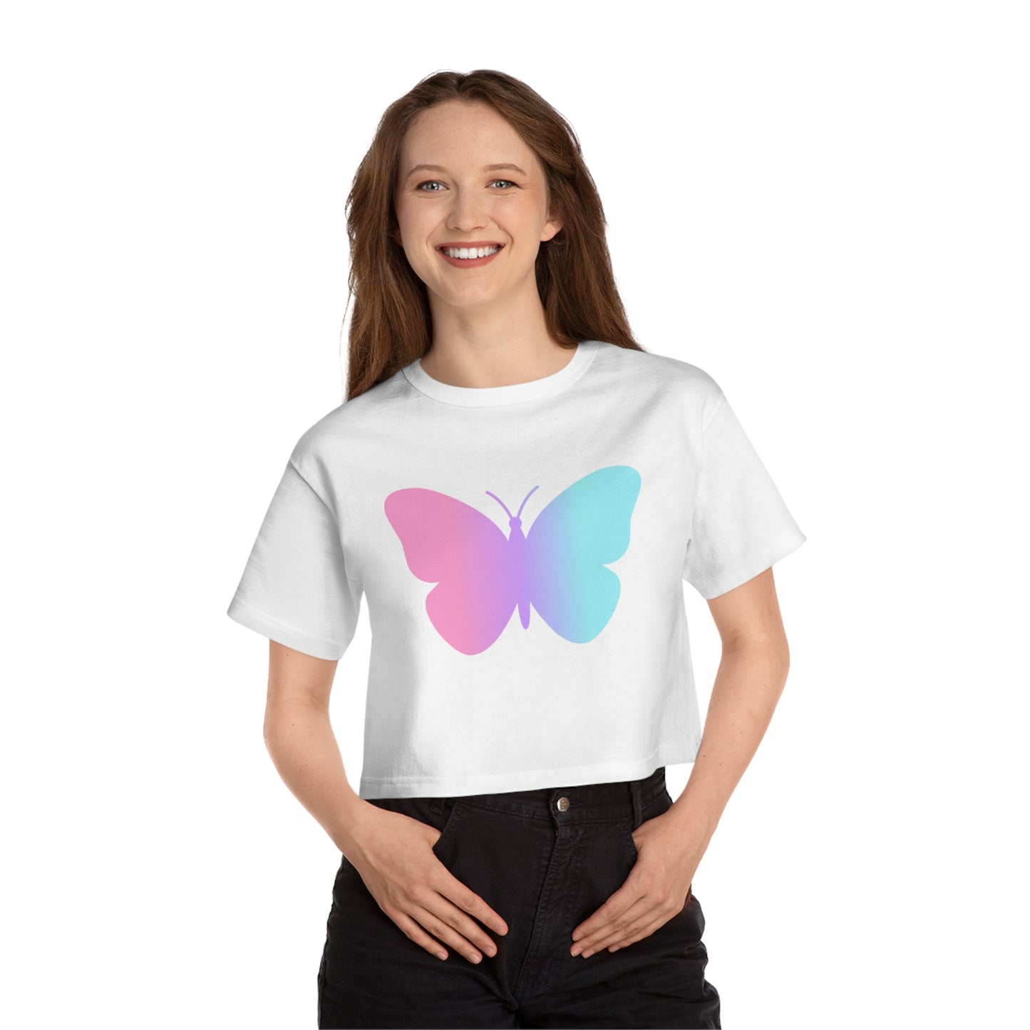Three Colors Butterfly Cropped T-Shirt