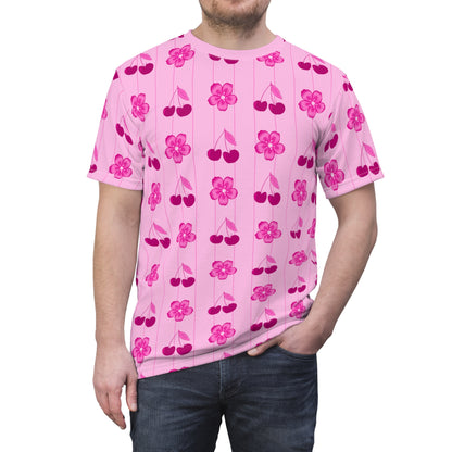 Pink Cherry Floral All-Over Print T-Shirt