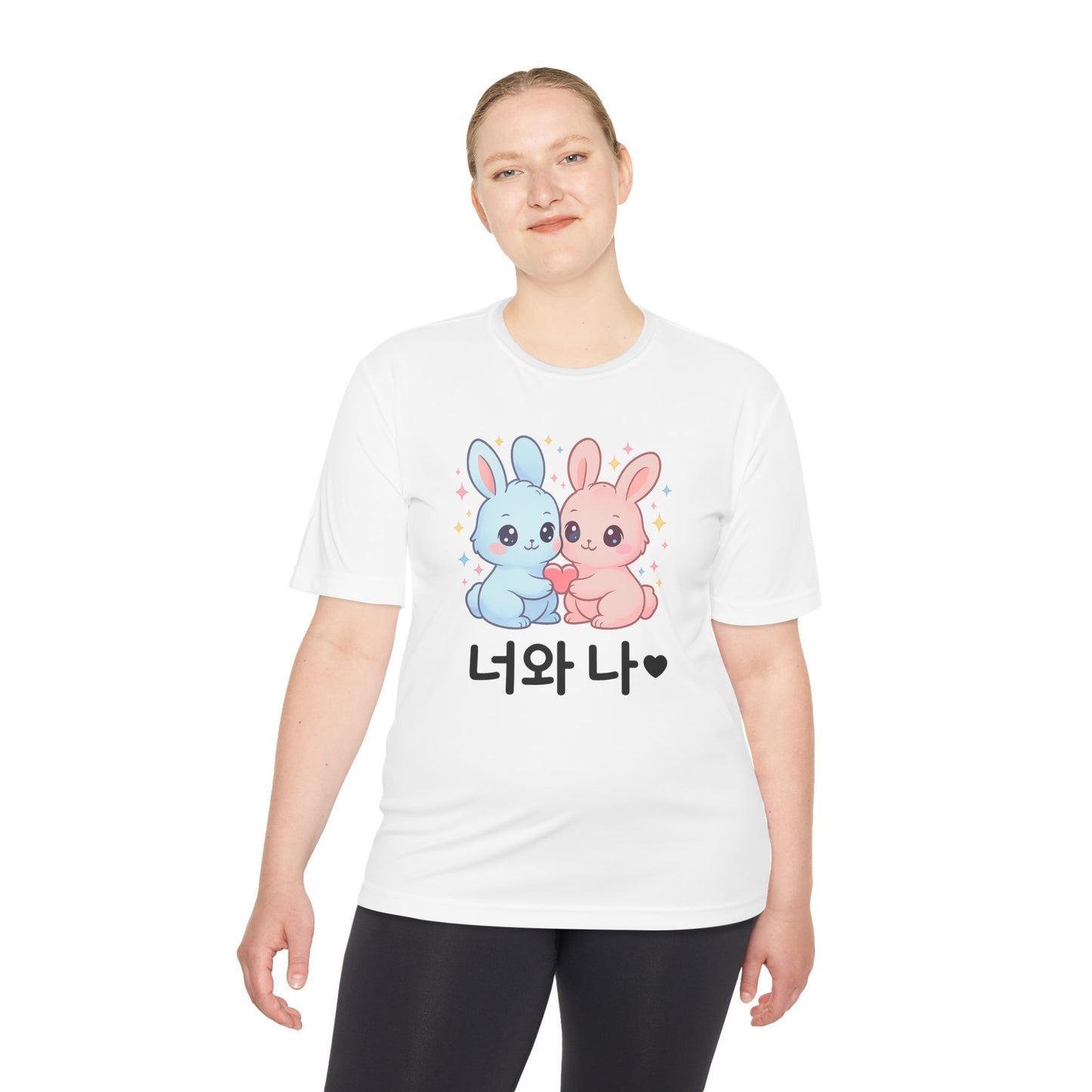 Kawaii K-Pop Moisture Wicking Tee with Love Bunnies Design