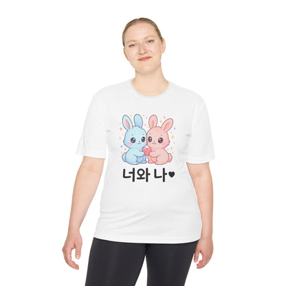Kawaii K-Pop Moisture Wicking Tee with Love Bunnies Design