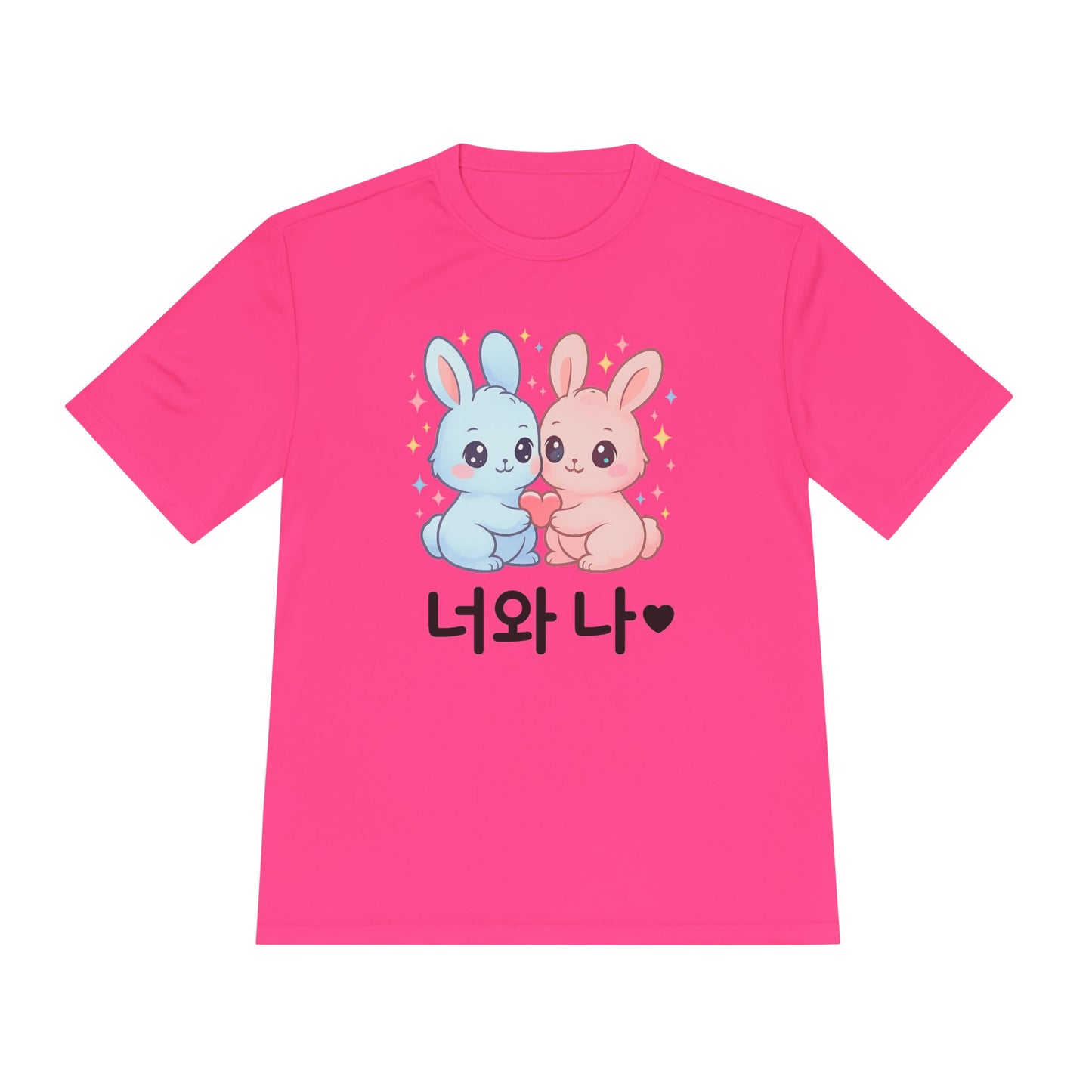 Kawaii K-Pop Moisture Wicking Tee with Love Bunnies Design