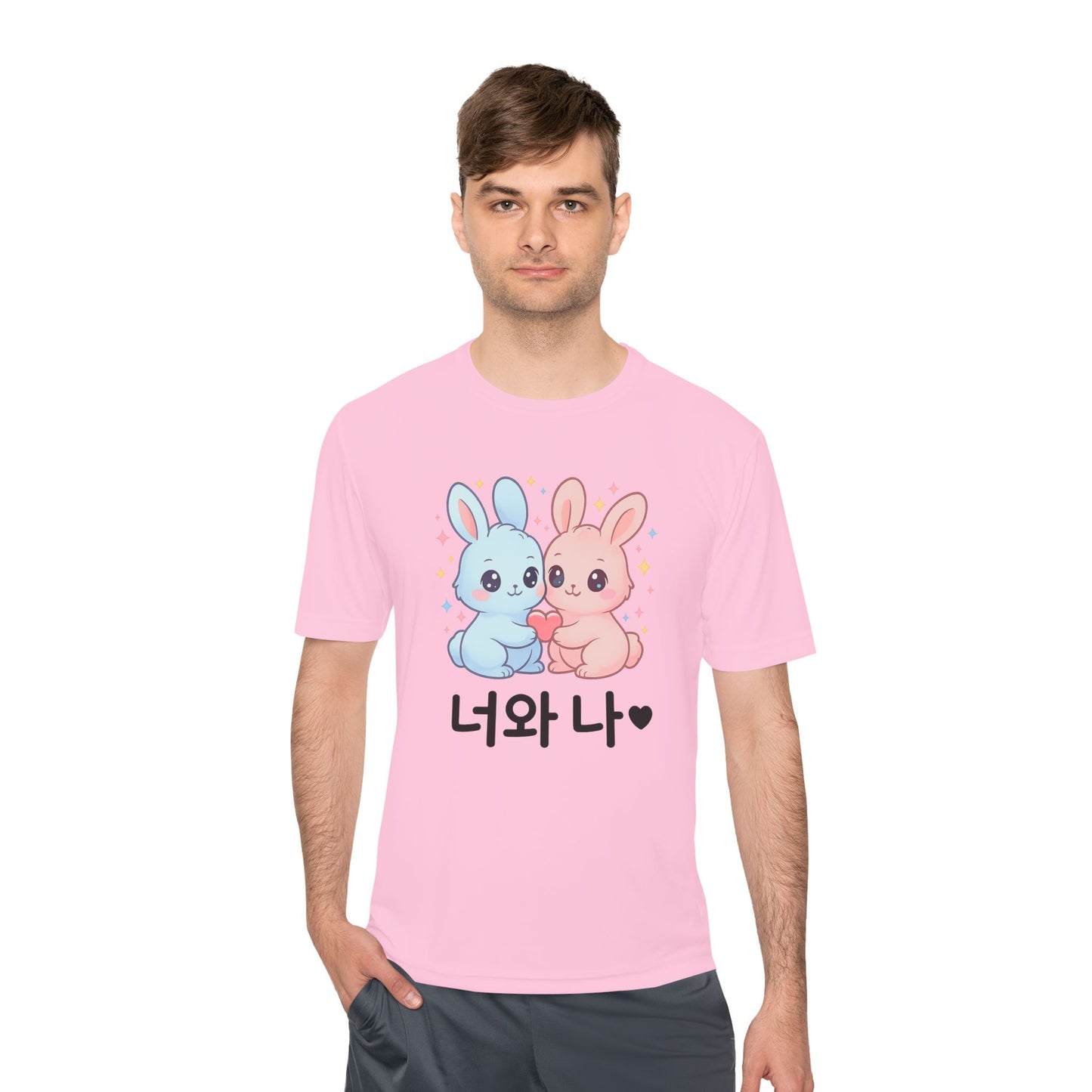 Kawaii K-Pop Moisture Wicking Tee with Love Bunnies Design