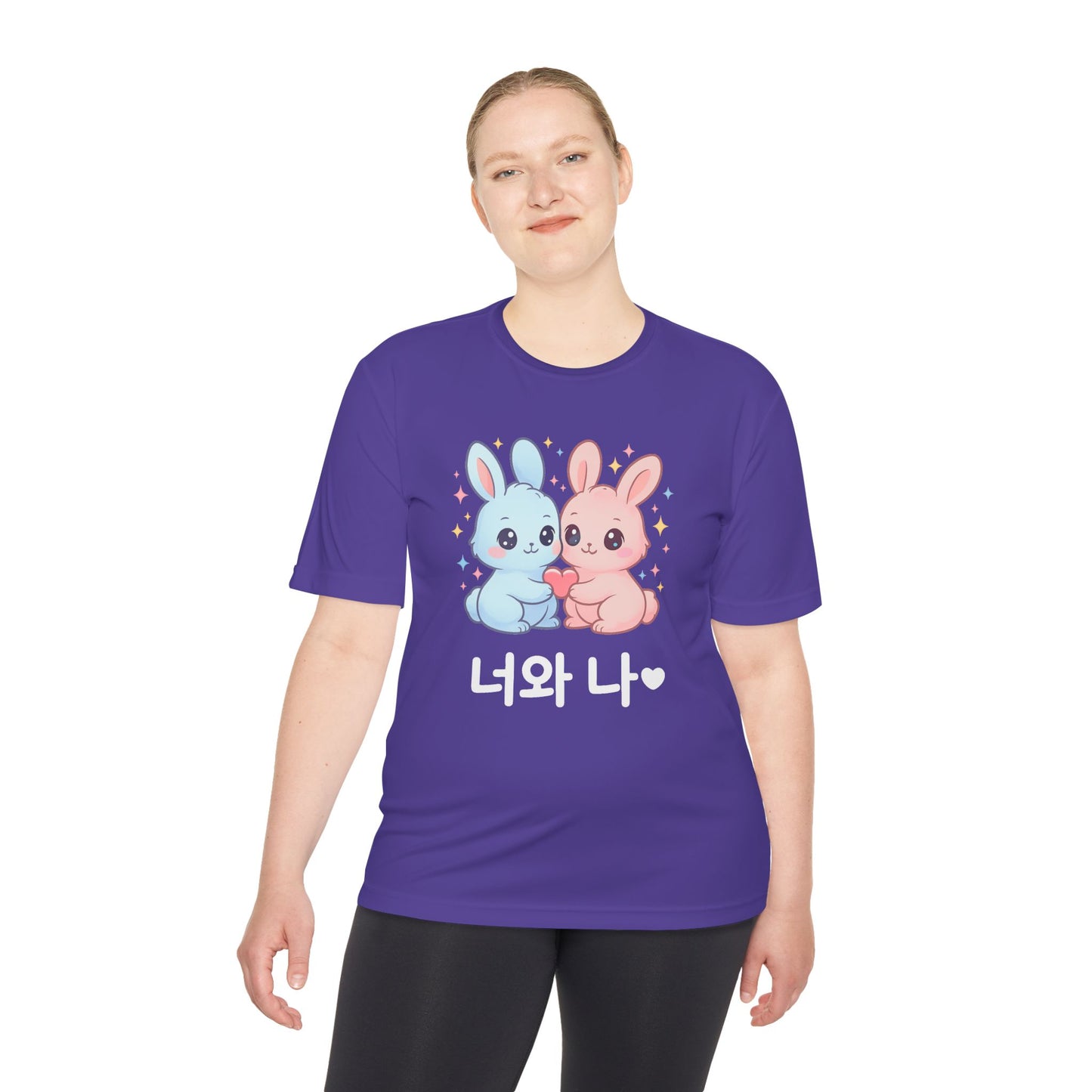 Kawaii K-Pop Moisture Wicking Tee with Love Bunnies Design