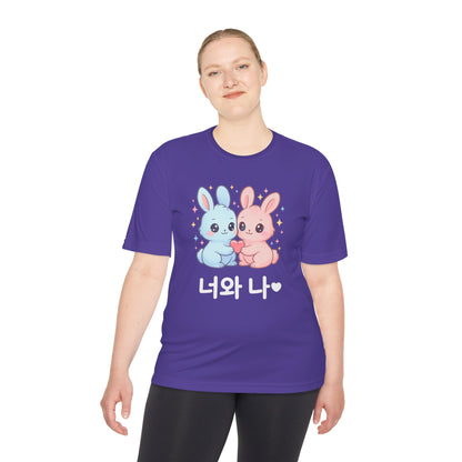 Kawaii K-Pop Moisture Wicking Tee with Love Bunnies Design