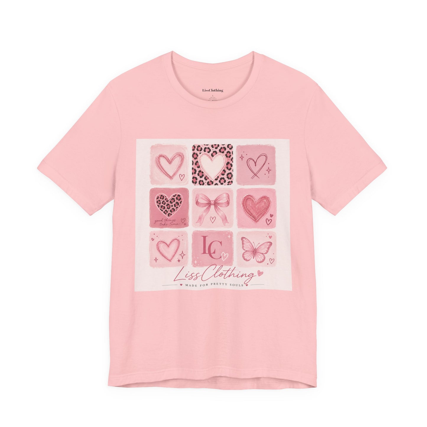 Pink Aesthetic Heart Grid T-Shirt