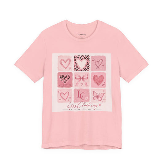Pink Aesthetic Heart Grid T-Shirt