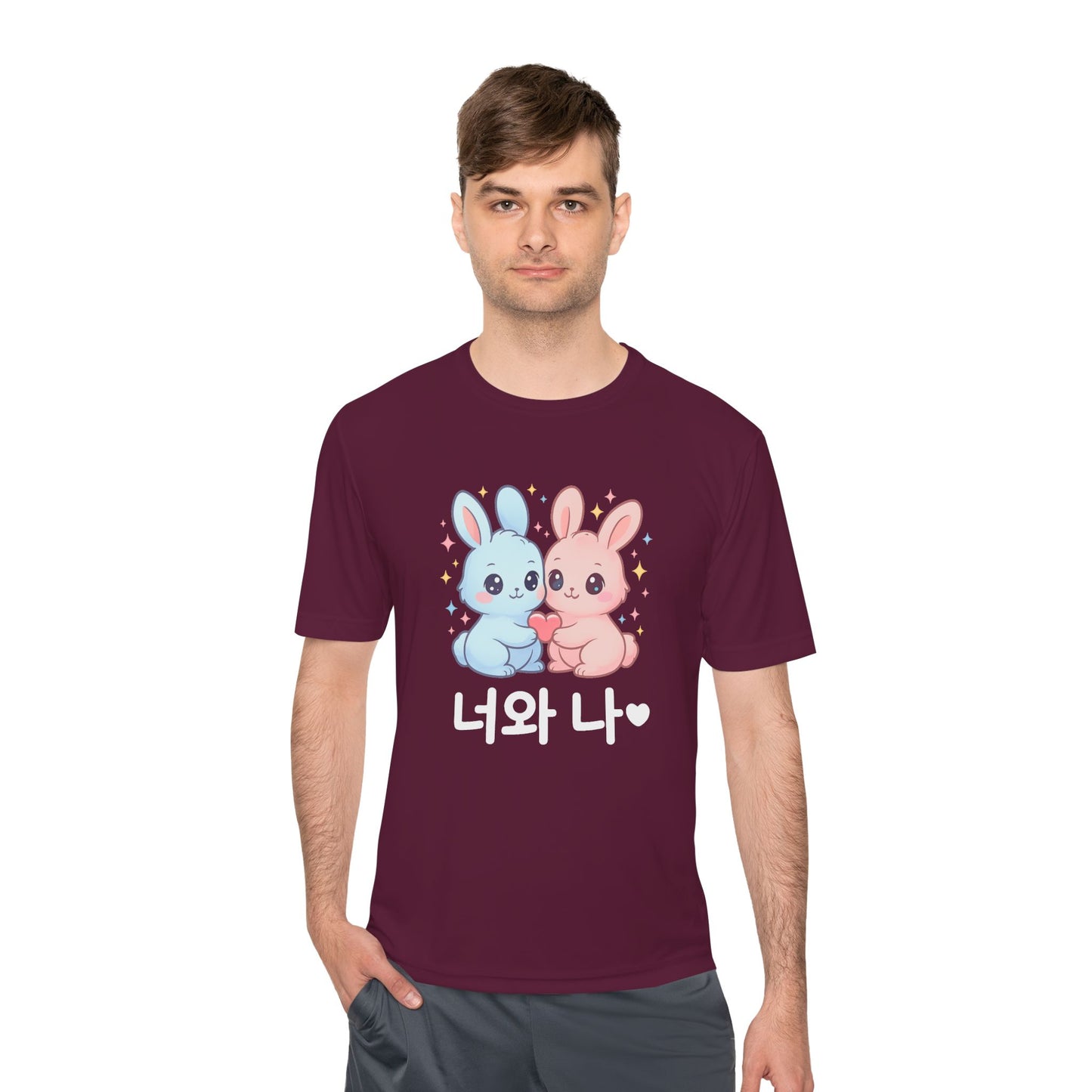 Kawaii K-Pop Moisture Wicking Tee with Love Bunnies Design