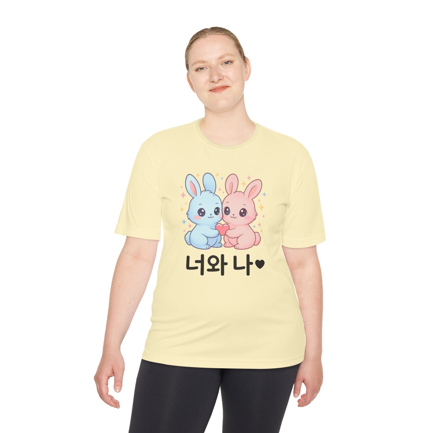 Kawaii K-Pop Moisture Wicking Tee with Love Bunnies Design