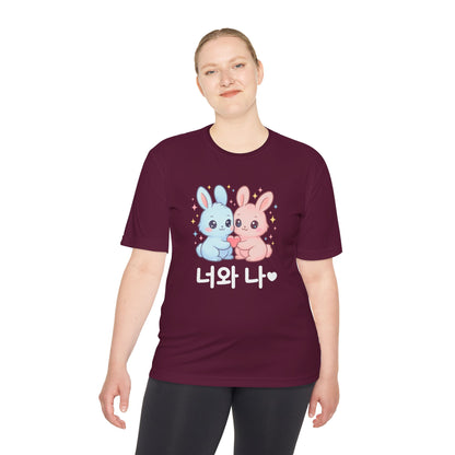 Kawaii K-Pop Moisture Wicking Tee with Love Bunnies Design