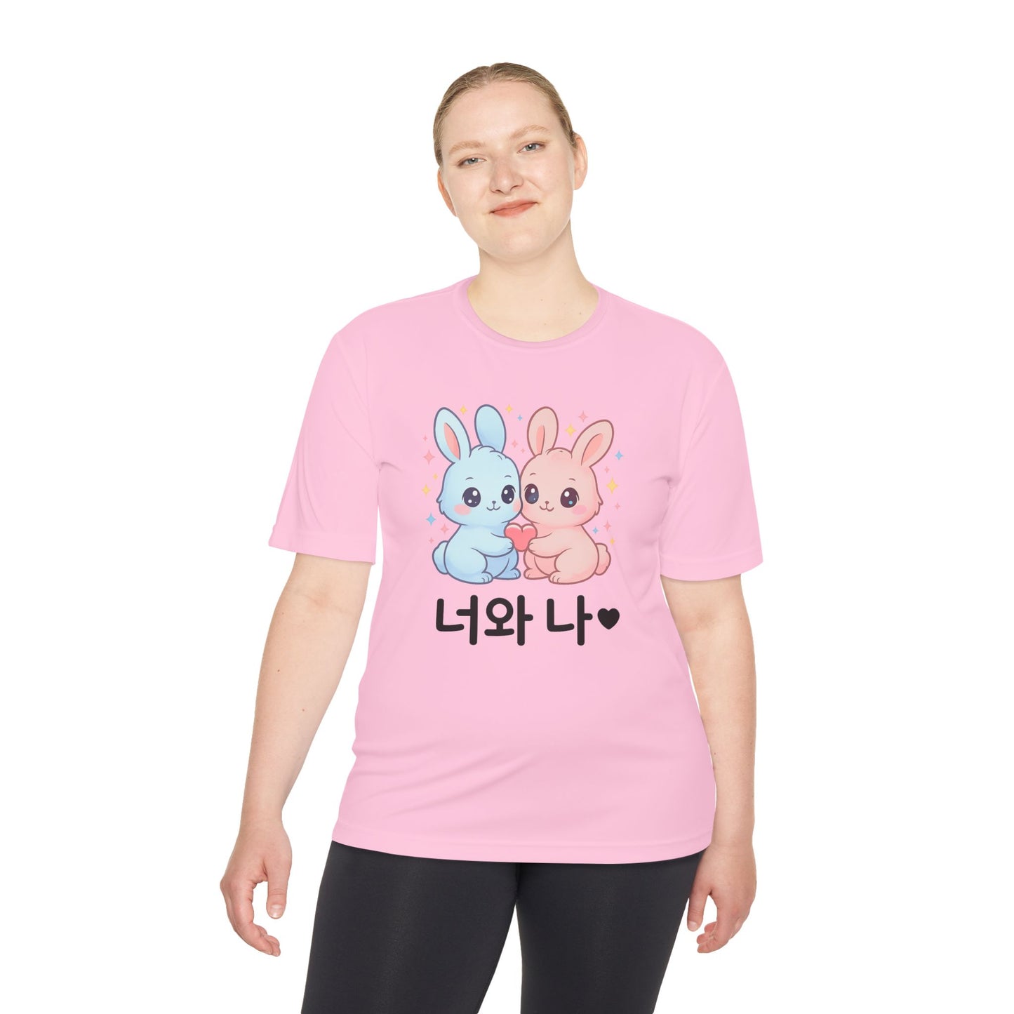 Kawaii K-Pop Moisture Wicking Tee with Love Bunnies Design