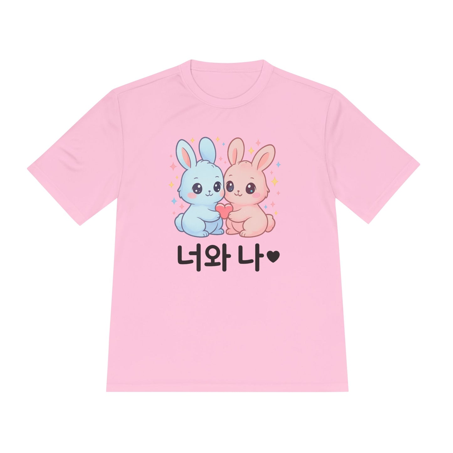 Kawaii K-Pop Moisture Wicking Tee with Love Bunnies Design