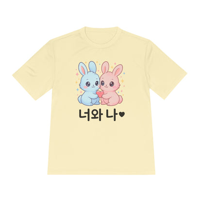 Kawaii K-Pop Moisture Wicking Tee with Love Bunnies Design