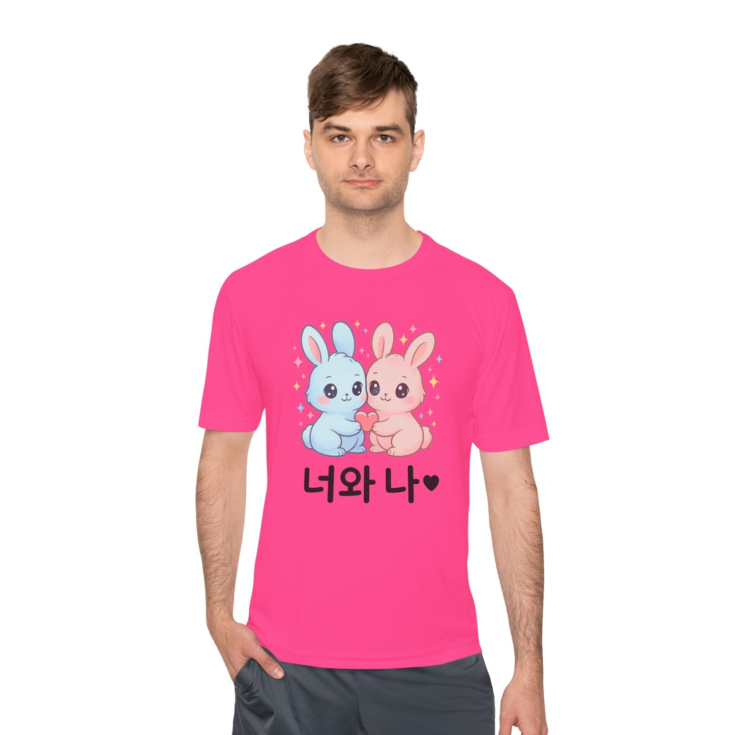 Kawaii K-Pop Moisture Wicking Tee with Love Bunnies Design