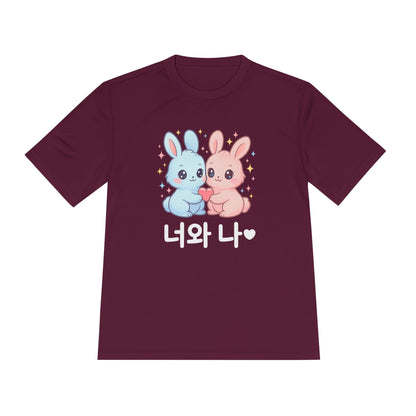 Kawaii K-Pop Moisture Wicking Tee with Love Bunnies Design