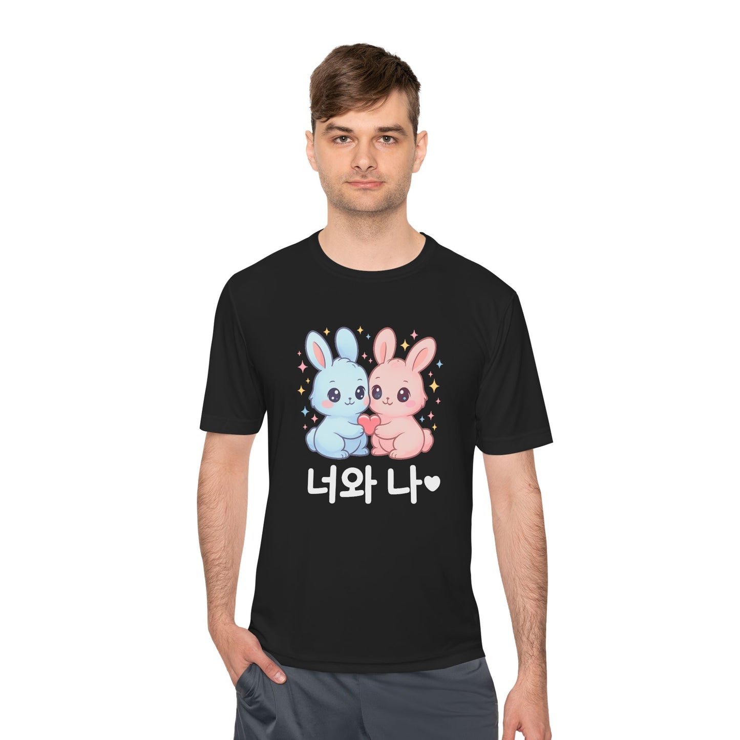 Kawaii K-Pop Moisture Wicking Tee with Love Bunnies Design