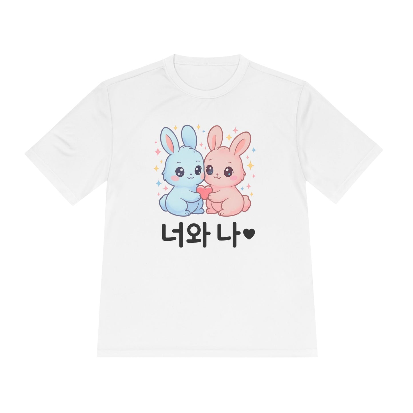 Kawaii K-Pop Moisture Wicking Tee with Love Bunnies Design