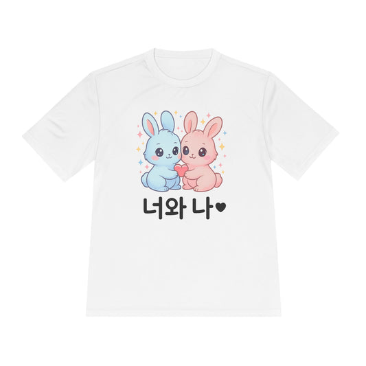 Kawaii K-Pop Moisture Wicking Tee with Love Bunnies Design