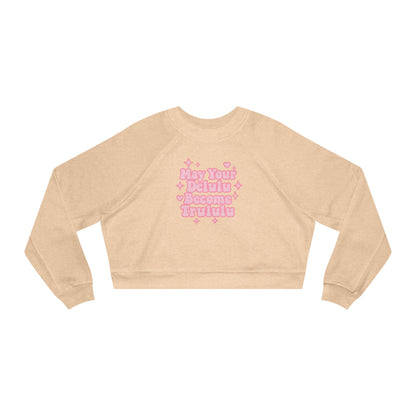Cropped Fleece Pullover 'Delulu Become Trululu'
