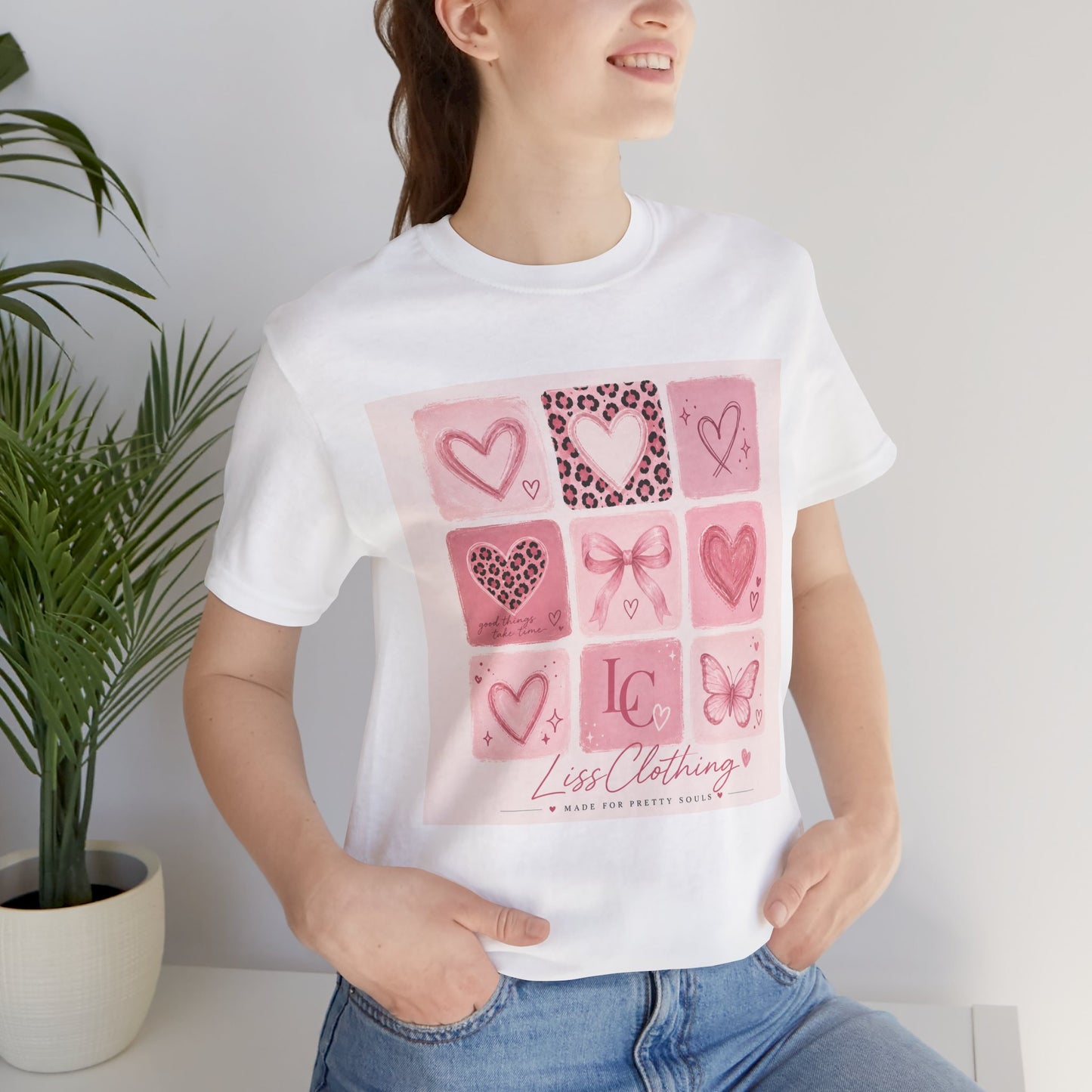 Pink Aesthetic Heart Grid T-Shirt