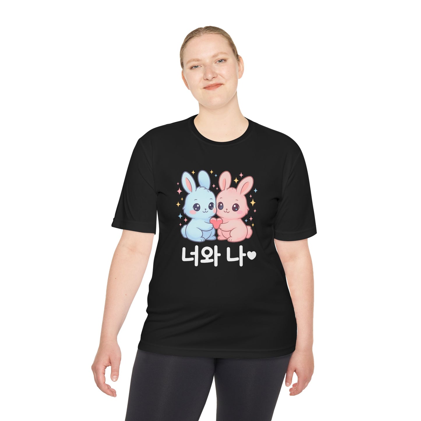 Kawaii K-Pop Moisture Wicking Tee with Love Bunnies Design