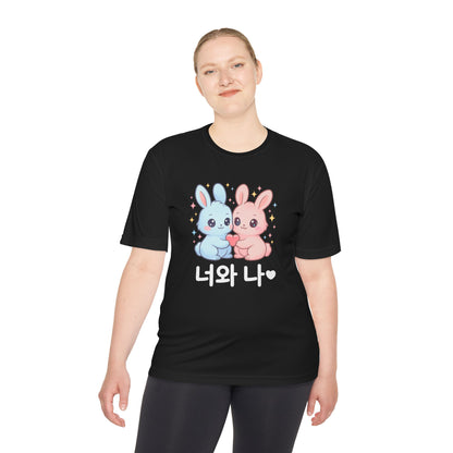 Kawaii K-Pop Moisture Wicking Tee with Love Bunnies Design