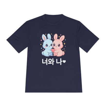 Kawaii K-Pop Moisture Wicking Tee with Love Bunnies Design