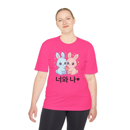 Kawaii K-Pop Moisture Wicking Tee with Love Bunnies Design