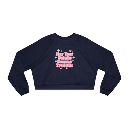 Cropped Fleece Pullover 'Delulu Become Trululu'