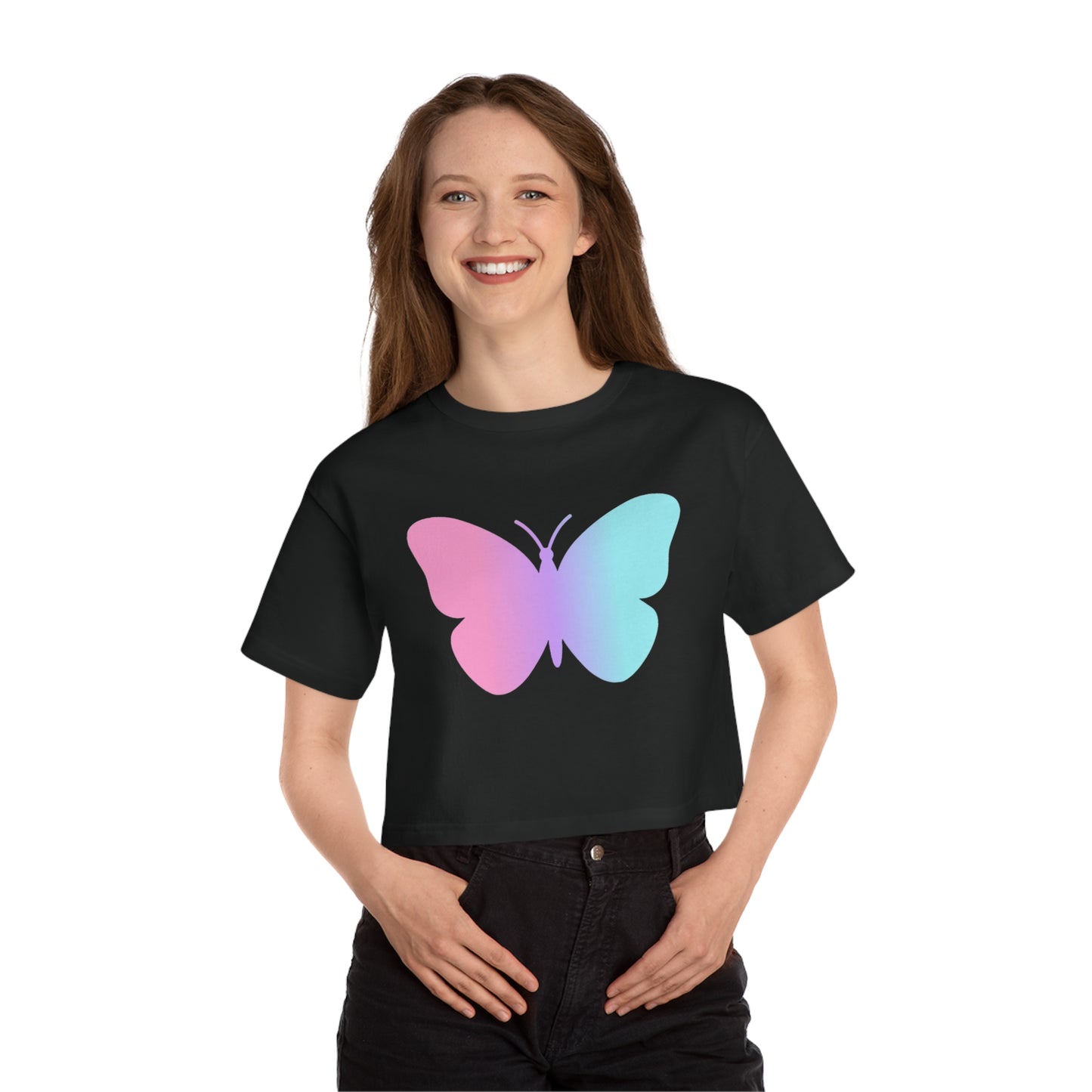 Three Colors Butterfly Cropped T-Shirt