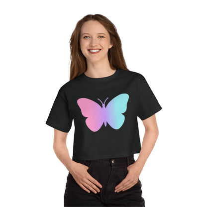 Three Colors Butterfly Cropped T-Shirt