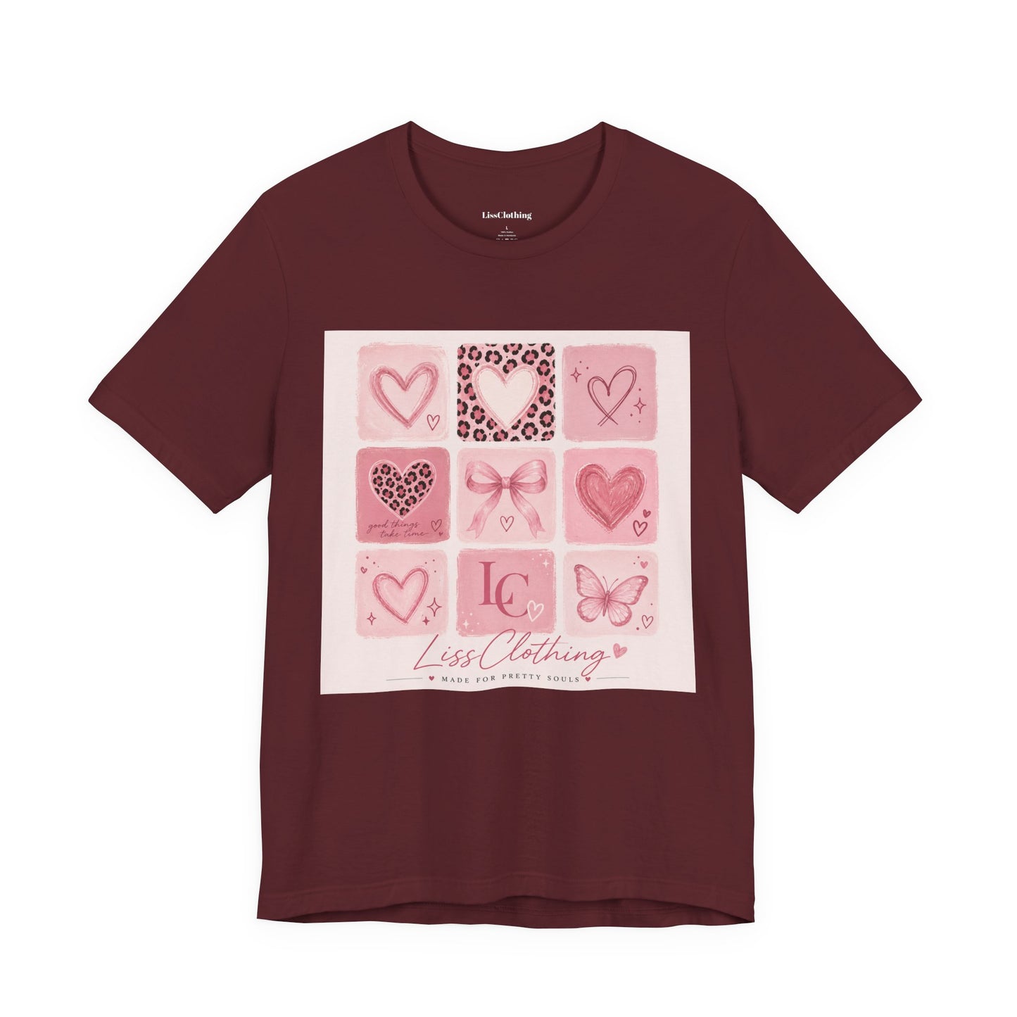 Pink Aesthetic Heart Grid T-Shirt