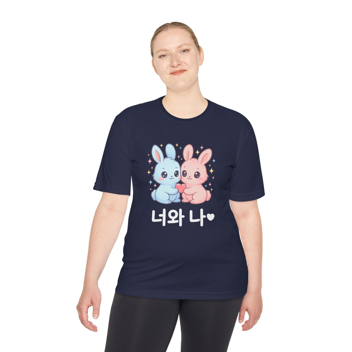 Kawaii K-Pop Moisture Wicking Tee with Love Bunnies Design